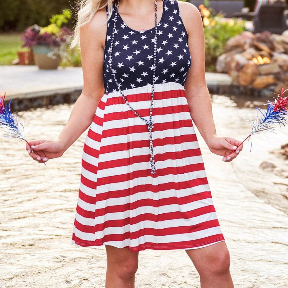 New Plus Size American Flag Stars Mini Dress